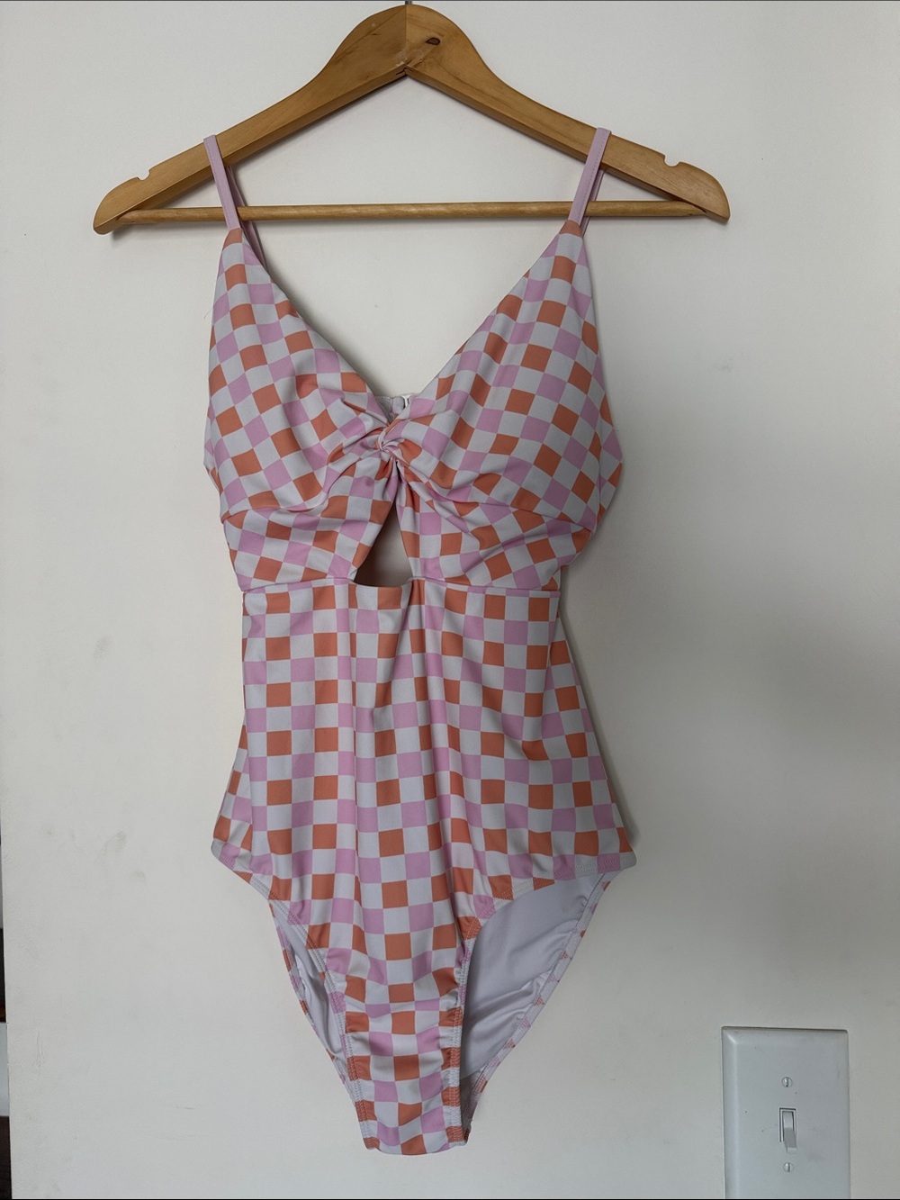 Caden Lane Pink and Orange Checkered Twist One-Piece